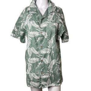 Coofandy Green Leaf Print Men's Button Down Short Sleeve Small